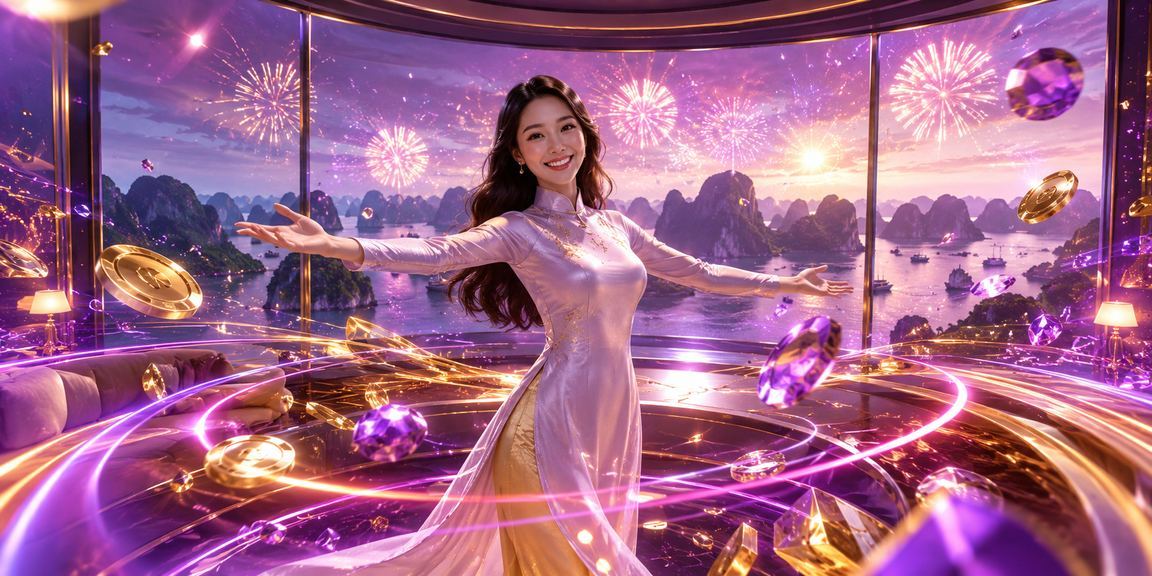 Vịnh Hạ Long và áo dài minh họa phong cách casino giải trí cho người Việt