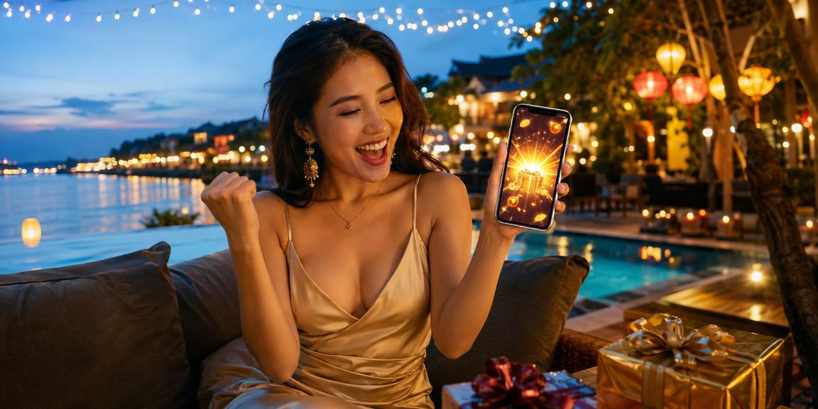 Người dùng tại Hội An kiểm tra ứng dụng casino trên điện thoại trong quán cà phê
